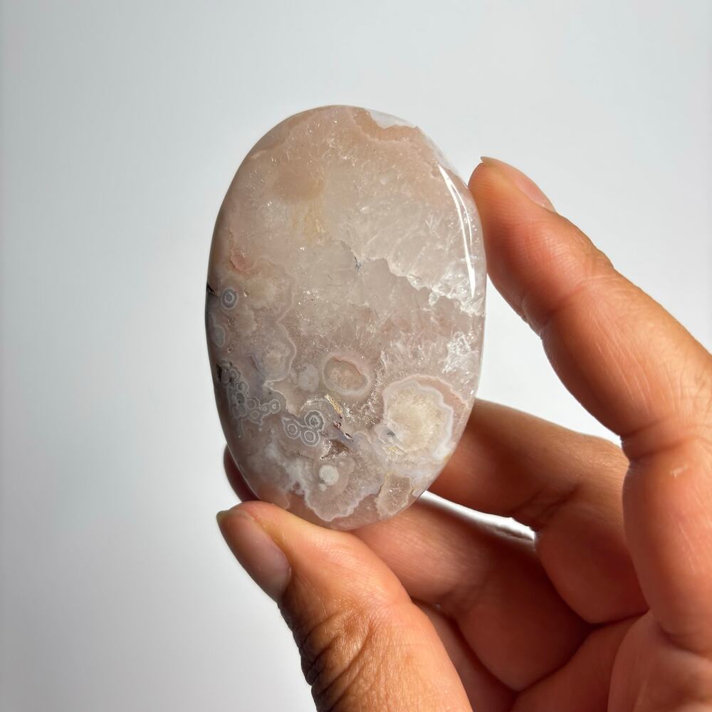Pink Amethyst Flower Agate Palm Stone
